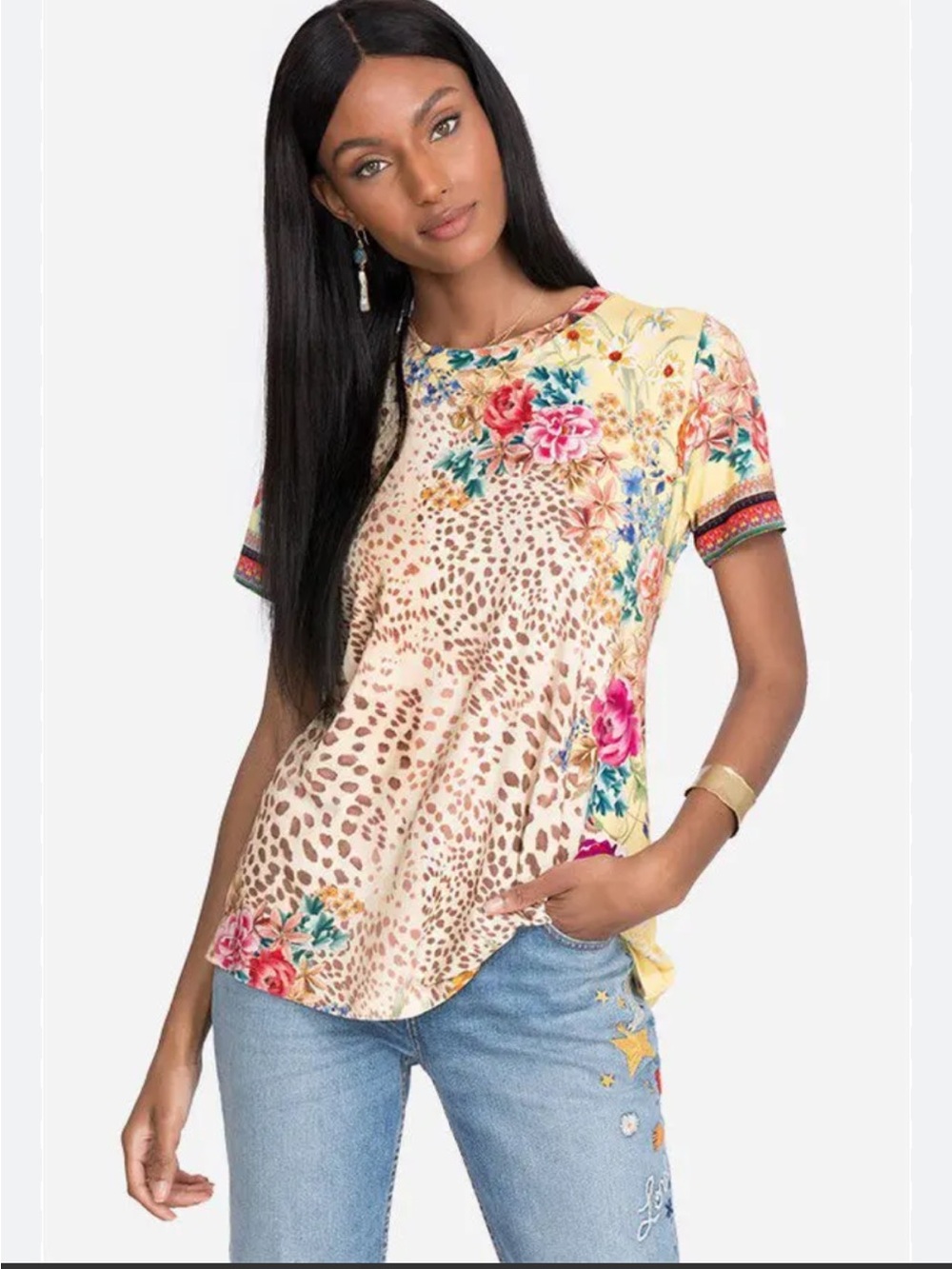 Johnny Was NWOT Wildflower Favorite Swing Tee Animal Print Crew Neck Medium